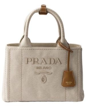 Prada Jardini Re Small Cotton Canvas Bag - Natural