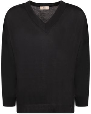Herno V-Neck Knitted Jumper - Black