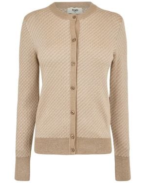 Fendi Round-Neck Long-Sleeve Knitted Sweater - Natural