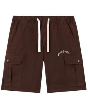 Palm Angels Curved Logo Cargo Shorts - Brown