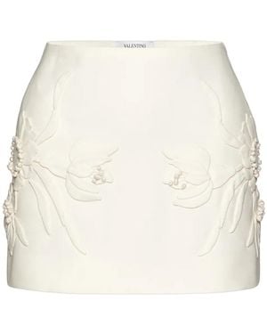Valentino High Waist Floral Patterned Mini Skirt - Natural
