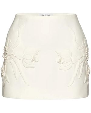 Valentino High Waist Floral Patterned Mini Skirt - Natural