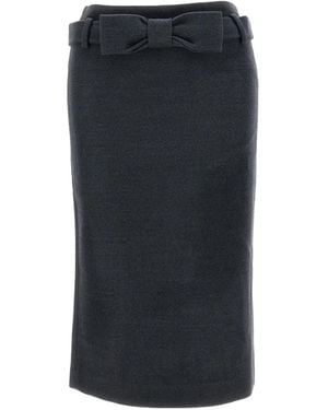 ShuShu/Tong Bow-Detail Belted Midi Skirt - Black
