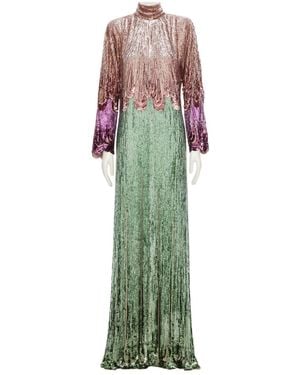 Valentino High-Neck Long-Sleeved Dress - Green