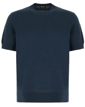 Tシャツ・カットソー ERMENEGILDO ZEGNA Men T Shirts UFJ00A9 131B98 BLUE Zegna logo-embroidered Cotton T-shirt | Blue | FARFETCH JO