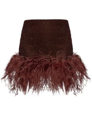 Oséree Osree Lurex Thread Feather-Detailed Skirt - Brown