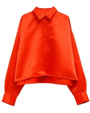 Frankie Shop Arlen Satin-Finish Cropped Shirt - Red