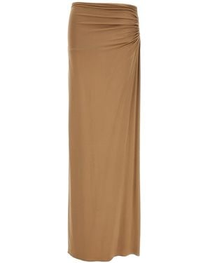 Magda Butrym Long Stretch Viscose Skirt With Side Draping - Natural
