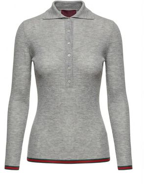 Gucci Ribbed Knit Long-Sleeve Polo Shirt - Grey