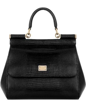 Dolce & Gabbana Medium Sicily Embossed-Leather Top-Handle Tote Bag - Black