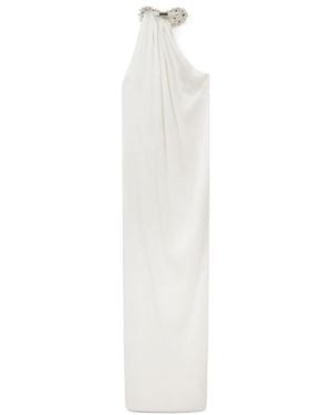 Stella McCartney Embellished Halterneck Asymmetric Satin Dress - White