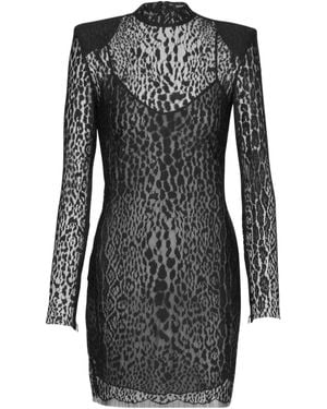 Balmain Leopard Pattern Lace Bodycon Dress - Black