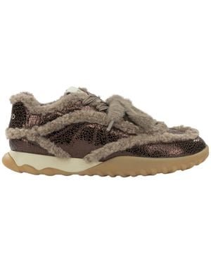 Pinko Logo Detail Panelled Trainers - Brown