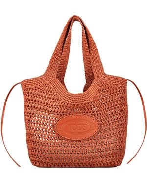 Tod's Woven Logo Raffia Shoulder Bag - Red