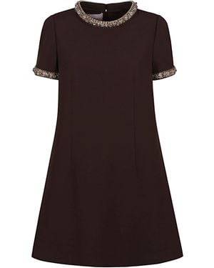 Valentino Embellished Crewneck Short-Sleeved Mini Dress - Brown