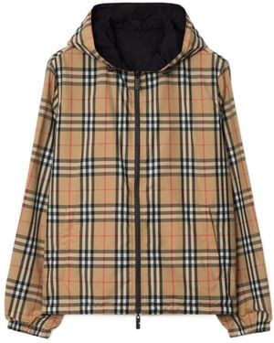 Burberry Checked Zip-Up Hooded Bomber Jacket - Brown