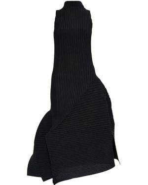 Issey Miyake Pleated Sleeveless Asymmetric Dress - Black