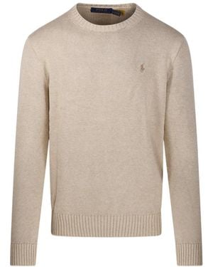 Polo Ralph Lauren Logo Embroidered Crewneck Sweater - White