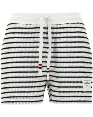 Thom Browne Logo Patch Striped Drawstring Shorts - Blue