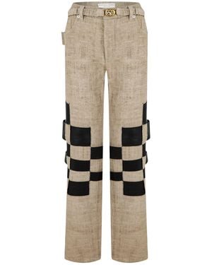 Bottega Veneta Check Straight Cargo Pants - Natural