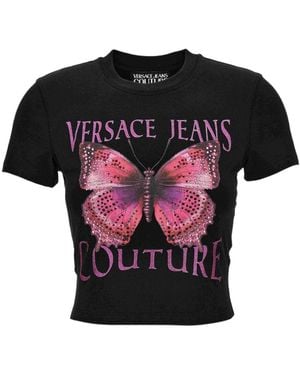 Versace Jeans Couture Butterfly-Embellished Cropped Top - Black