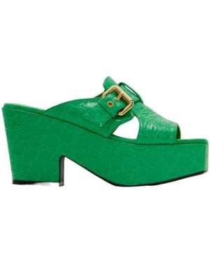 BY FAR Textured Embossed High-Heeled Sandals - Green