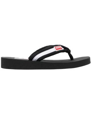 KENZO Logo Patch Striped Slip-On Flip Flops - Black