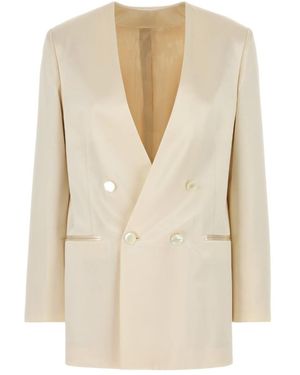 Alberta Ferretti Double Breasted Satin Blazer - Natural