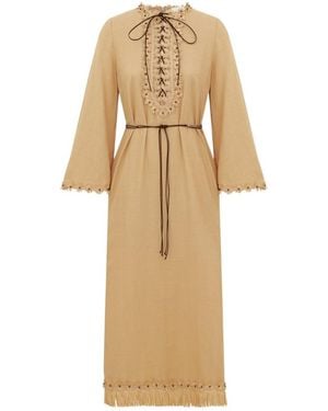 Zimmermann Lace-Up Floral-Appliqué Dress - Natural