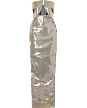 Rick Owens Strapless Cutout Sequined Denim Gown - Metallic