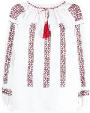 Celine Embroidered Folk Blouse - White