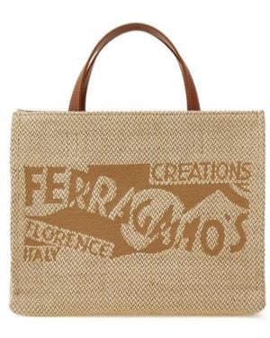 Ferragamo Ferragamo Logo Jacquard M Tote Bag - Metallic
