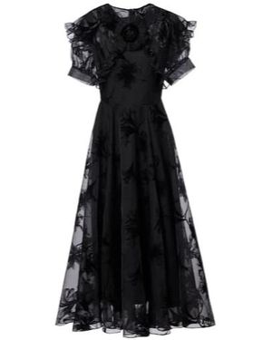 Rodarte Ruffled Floral Organza Midi Dress - Black