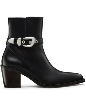 Stuart Weitzman Maven Buckle-Strap Pointed-Toe Boots - Black