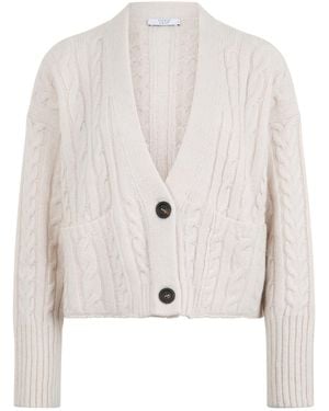 Peserico Cable Knitted Cropped V-Neck Cardigan - White