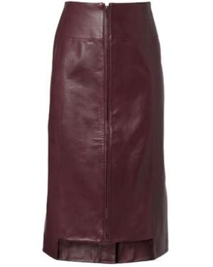 Victoria Beckham Leather Midi Skirt - Purple