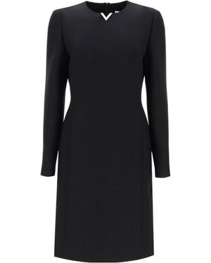 Valentino Logo Plaque Long-Sleeved Dress - Black