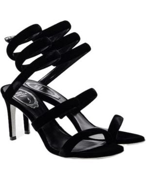Rene Caovilla Cleo 80 Velvet Sandals - Black