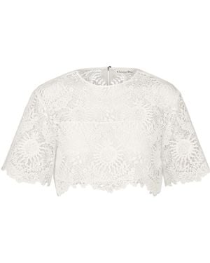 Dior Christian Lace Detailed Cropped Top - White
