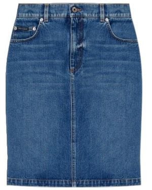 Dolce & Gabbana Logo-Plaque Denim Mini Skirt - Blue