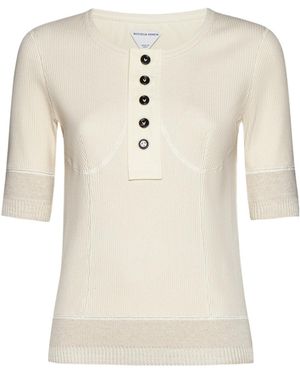 Bottega Veneta Slim Fit Ribbed Knit Top - Natural