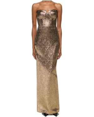 Roland Mouret Pleated Bust Metallic Jacquard Gown - Brown