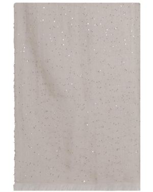 Brunello Cucinelli Glitter Embellished Frayed-Edge Scarf - Green