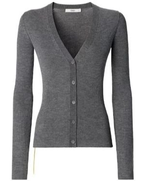 Fendi Melange Ribbed Wool Cardigan - Grey