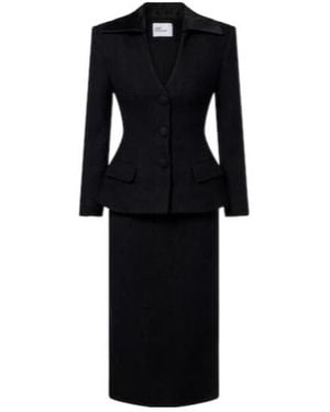 Self-Portrait Wool-Blend Twill Midi Dress - Black