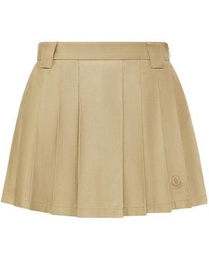 Moncler Pleated Cotton Blend Mini Skirt - Natural