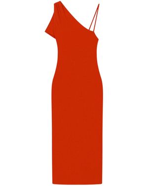 Nanushka Asymmetric Mesh Jersey Midi Dress - Red
