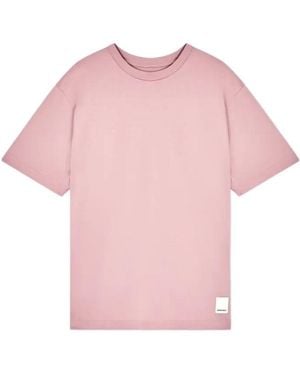 Emporio Armani Pure Cotton Fitted Short-Sleeved Round Neck Plaid Appliqué Embroidered T-Shirt - Pink