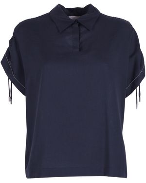Peserico Short-Sleeve Drawstring-Cuff Blouse - Blue