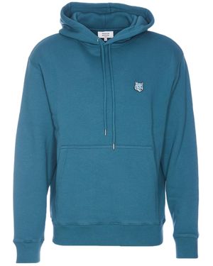 Maison Kitsuné Maison Kitsuné Bold Fox Head Patch Drawstring Hoodie - Blue